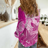 Personalised Polynesia Breast Cancer Awareness Women Casual Shirt Think Pink Ribbon Polynesian Butterflies