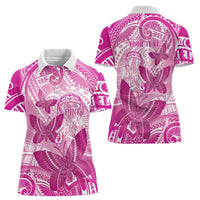 Personalised Polynesia Breast Cancer Awareness Women Polo Shirt Think Pink Ribbon Polynesian Butterflies
