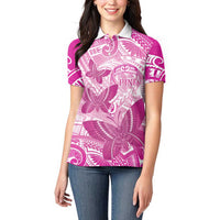 Personalised Polynesia Breast Cancer Awareness Women Polo Shirt Think Pink Ribbon Polynesian Butterflies