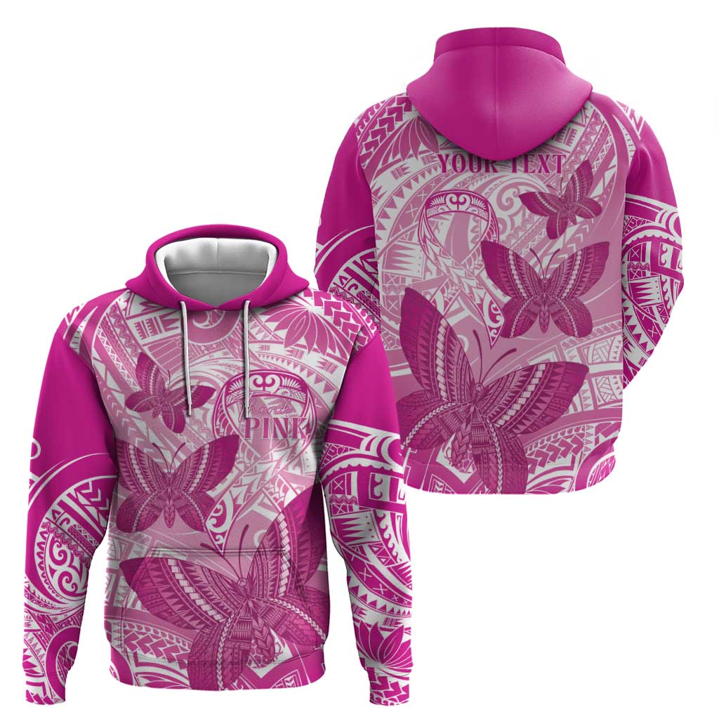 Personalised Polynesia Breast Cancer Awareness Zip Hoodie Think Pink Ribbon Polynesian Butterflies
