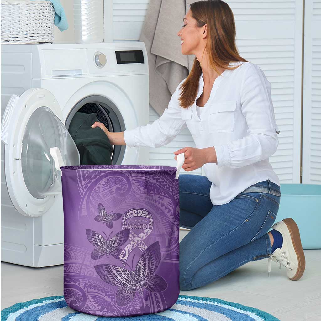 Polynesia Lupus Awareness Month Laundry Basket Warrior Purple Ribbon Polynesian Butterflies