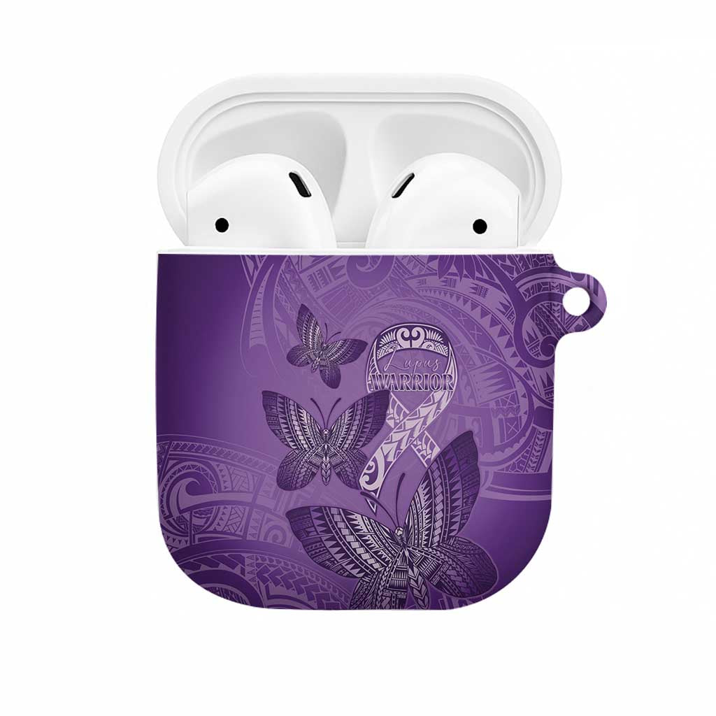 Polynesia Lupus Awareness Month AirPods Case Warrior Purple Ribbon Polynesian Butterflies