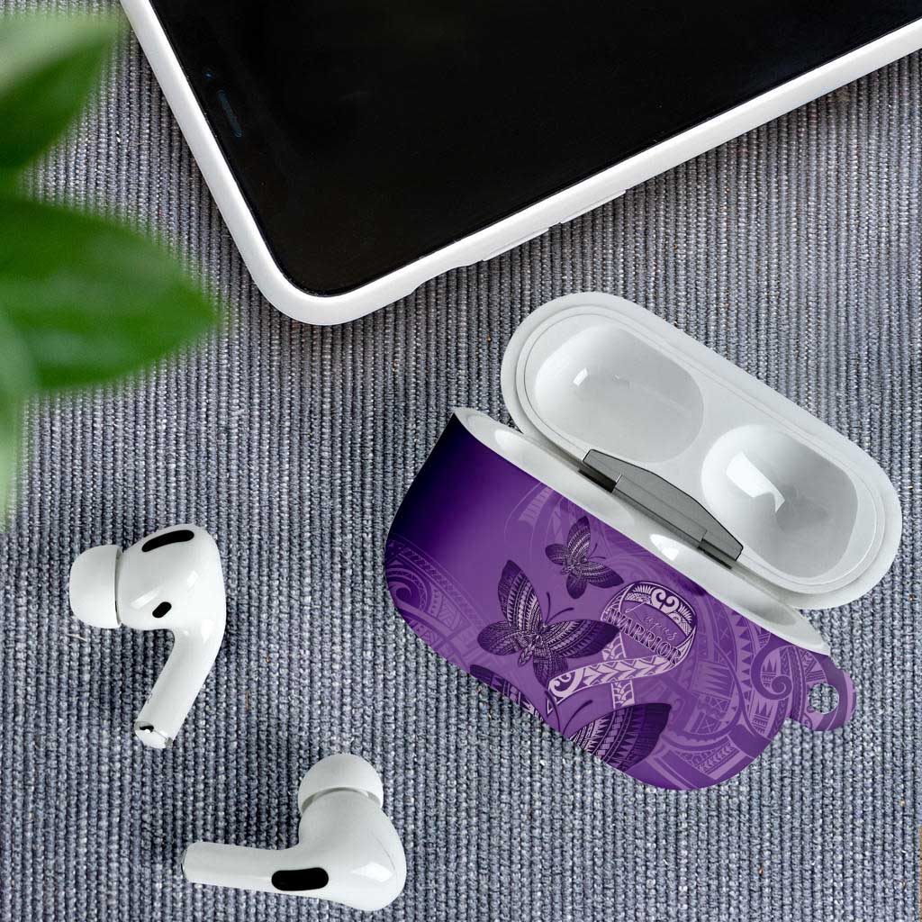 Polynesia Lupus Awareness Month AirPods Case Warrior Purple Ribbon Polynesian Butterflies