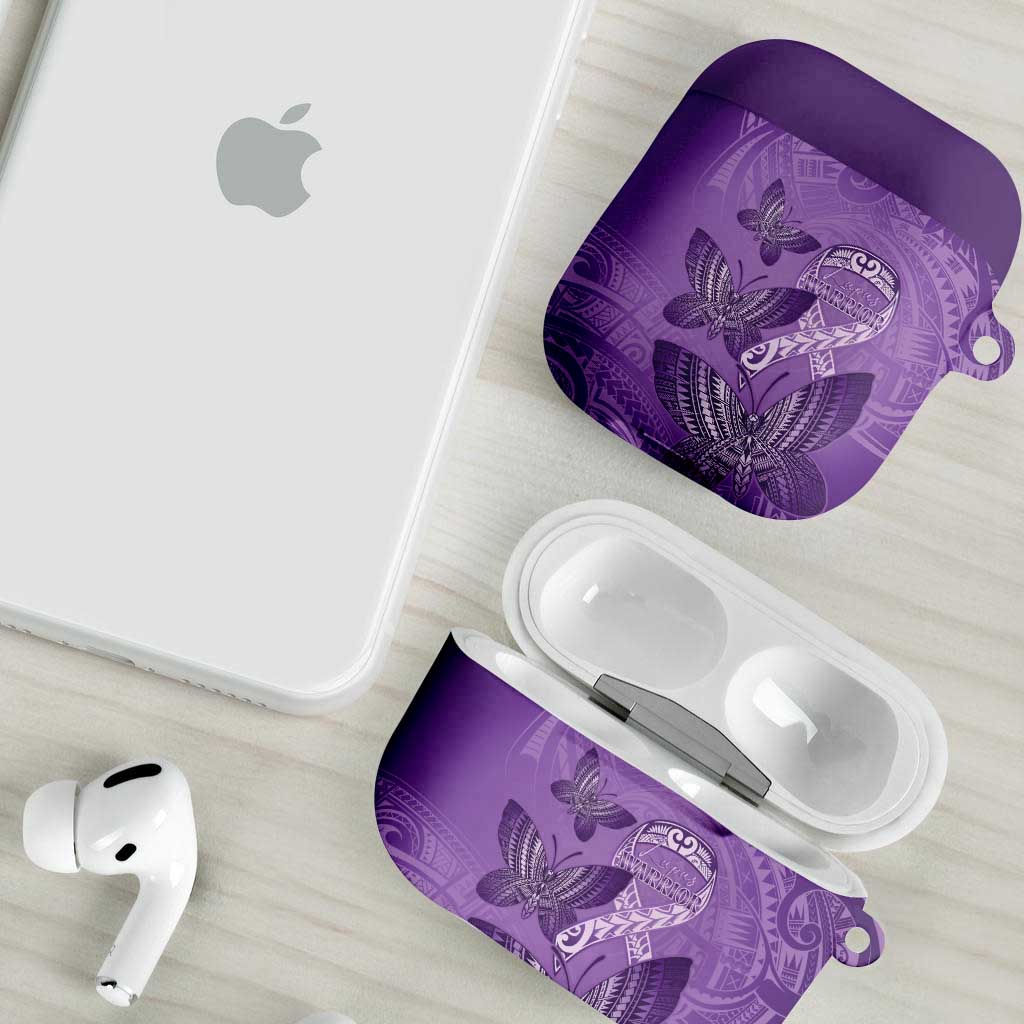 Polynesia Lupus Awareness Month AirPods Case Warrior Purple Ribbon Polynesian Butterflies