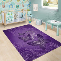 Polynesia Lupus Awareness Month Area Rug Warrior Purple Ribbon Polynesian Butterflies