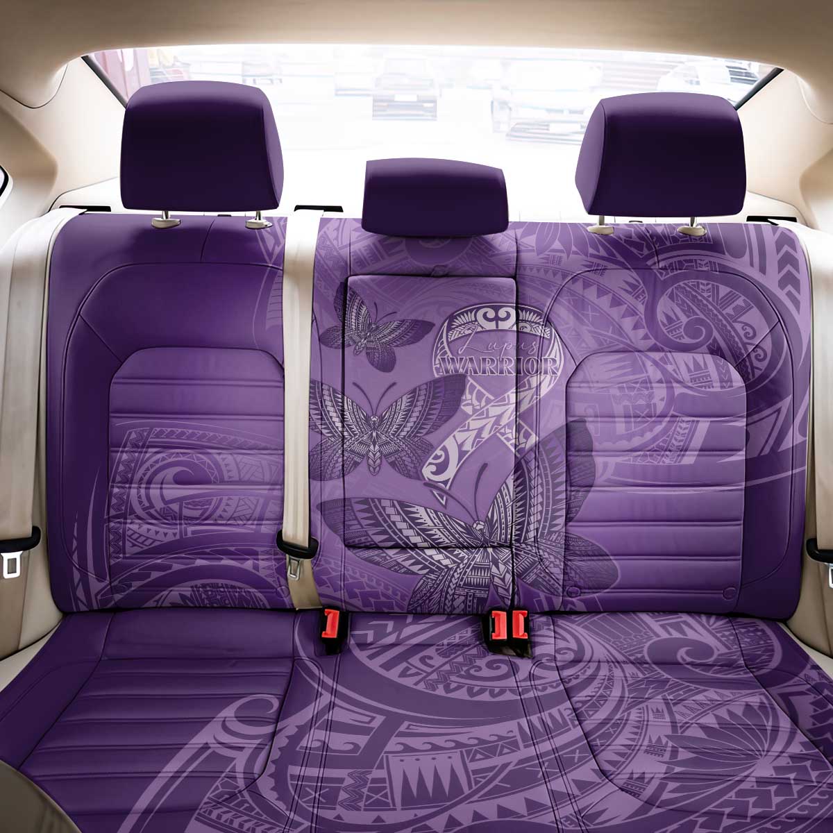 Polynesia Lupus Awareness Month Back Car Seat Cover Warrior Purple Ribbon Polynesian Butterflies