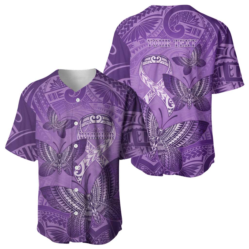 Personalised Polynesia Lupus Awareness Month Baseball Jersey Warrior Purple Ribbon Polynesian Butterflies