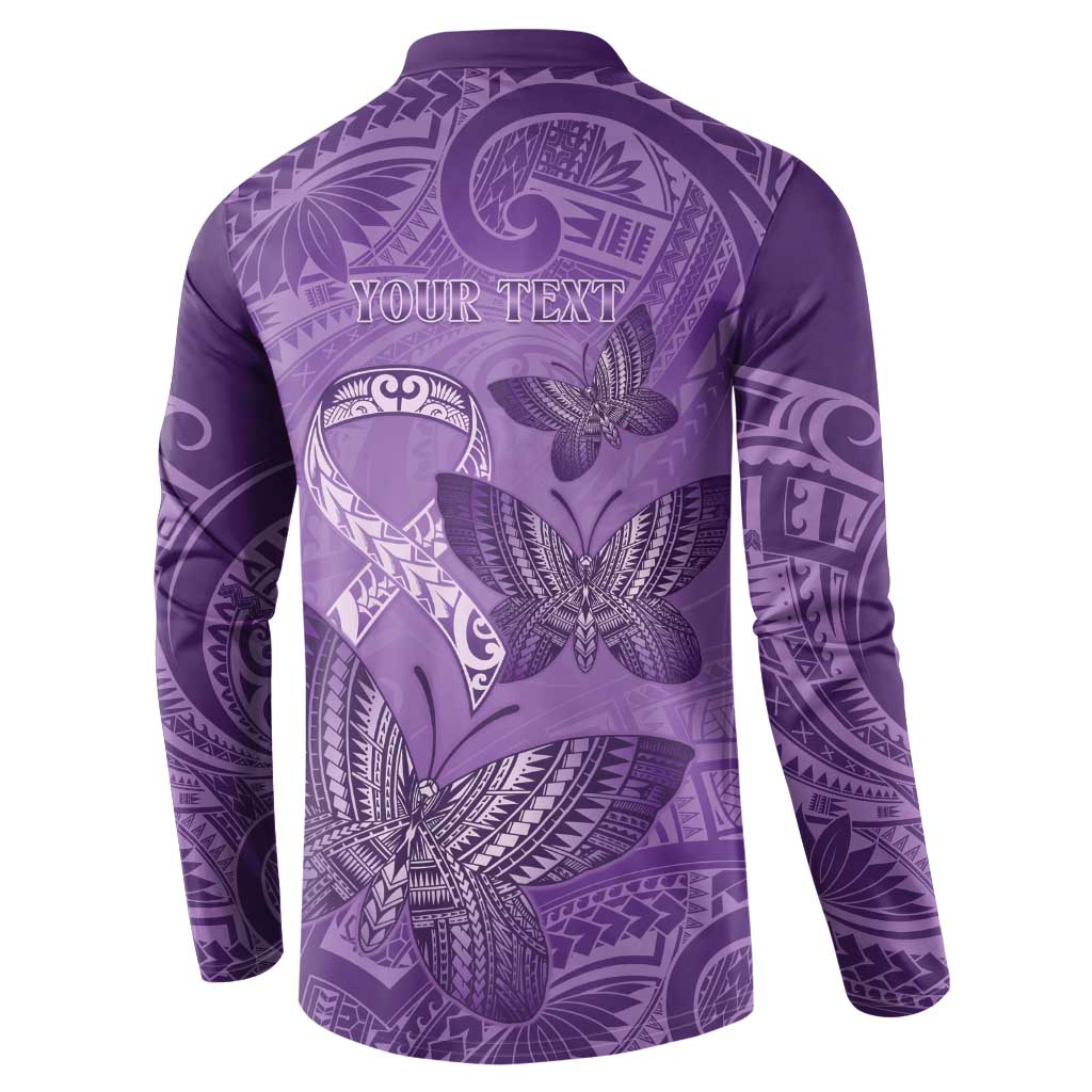 Personalised Polynesia Lupus Awareness Month Button Sweatshirt Warrior Purple Ribbon Polynesian Butterflies