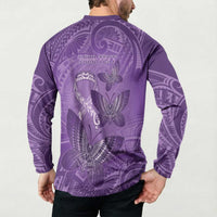 Personalised Polynesia Lupus Awareness Month Button Sweatshirt Warrior Purple Ribbon Polynesian Butterflies