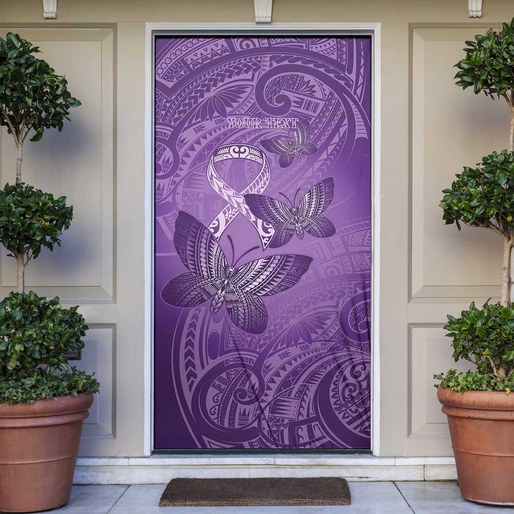 Personalised Polynesia Lupus Awareness Month Door Cover Warrior Purple Ribbon Polynesian Butterflies