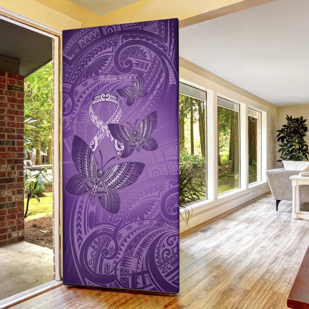Personalised Polynesia Lupus Awareness Month Door Cover Warrior Purple Ribbon Polynesian Butterflies
