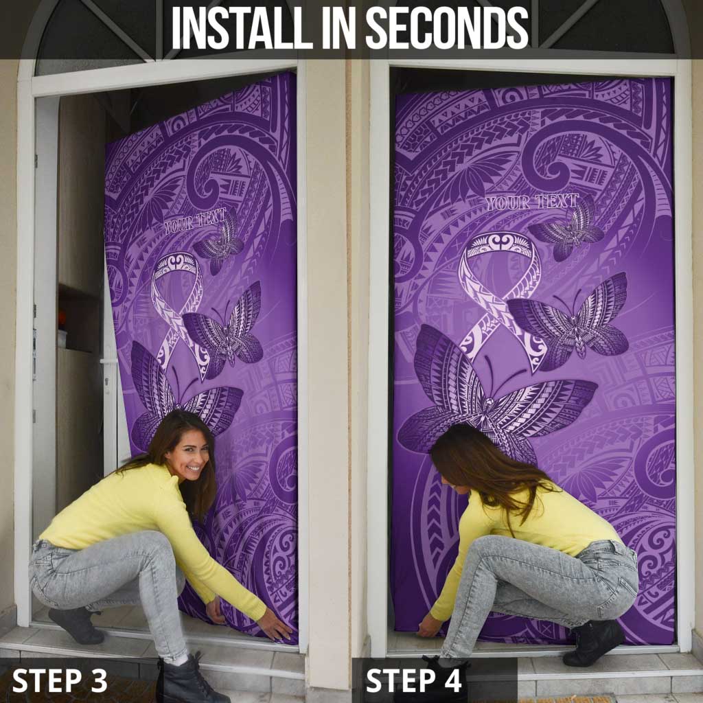 Personalised Polynesia Lupus Awareness Month Door Cover Warrior Purple Ribbon Polynesian Butterflies