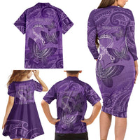 Personalised Polynesia Lupus Awareness Month Family Matching Long Sleeve Bodycon Dress and Hawaiian Shirt Warrior Purple Ribbon Polynesian Butterflies LT14 - Polynesian Pride