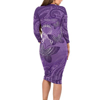 Personalised Polynesia Lupus Awareness Month Family Matching Long Sleeve Bodycon Dress and Hawaiian Shirt Warrior Purple Ribbon Polynesian Butterflies LT14 - Polynesian Pride