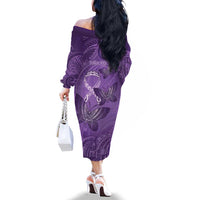 Personalised Polynesia Lupus Awareness Month Family Matching Off The Shoulder Long Sleeve Dress and Hawaiian Shirt Warrior Purple Ribbon Polynesian Butterflies LT14 - Polynesian Pride