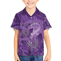 Personalised Polynesia Lupus Awareness Month Family Matching Off The Shoulder Long Sleeve Dress and Hawaiian Shirt Warrior Purple Ribbon Polynesian Butterflies LT14 Son's Shirt Purple - Polynesian Pride