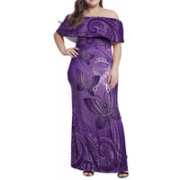 Personalised Polynesia Lupus Awareness Month Family Matching Off Shoulder Maxi Dress and Hawaiian Shirt Warrior Purple Ribbon Polynesian Butterflies LT14 Mom's Dress Purple - Polynesian Pride