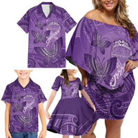 Personalised Polynesia Lupus Awareness Month Family Matching Off Shoulder Short Dress and Hawaiian Shirt Warrior Purple Ribbon Polynesian Butterflies LT14 - Polynesian Pride