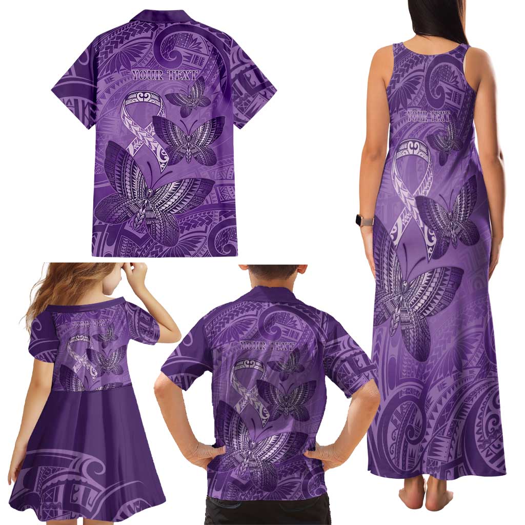 Personalised Polynesia Lupus Awareness Month Family Matching Tank Maxi Dress and Hawaiian Shirt Warrior Purple Ribbon Polynesian Butterflies LT14 - Polynesian Pride