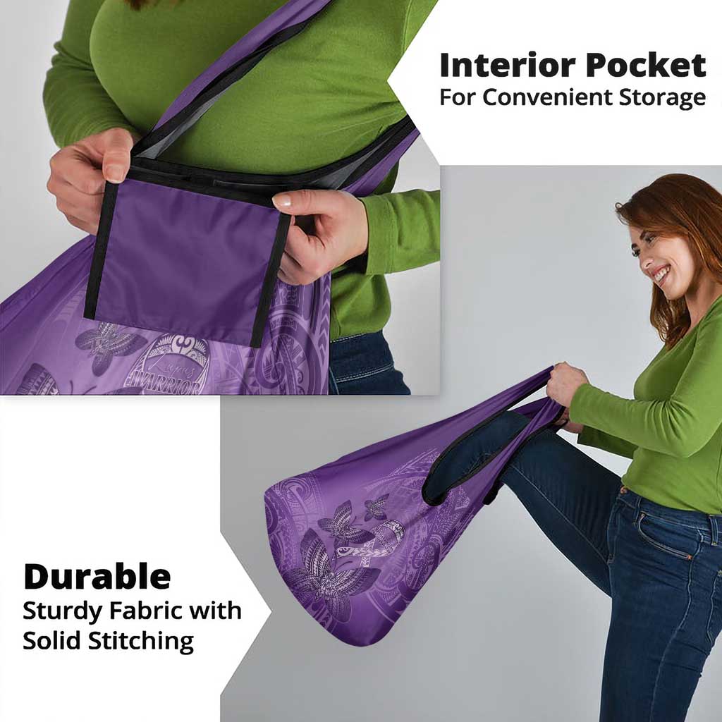 Polynesia Lupus Awareness Month Grocery Bag Warrior Purple Ribbon Polynesian Butterflies