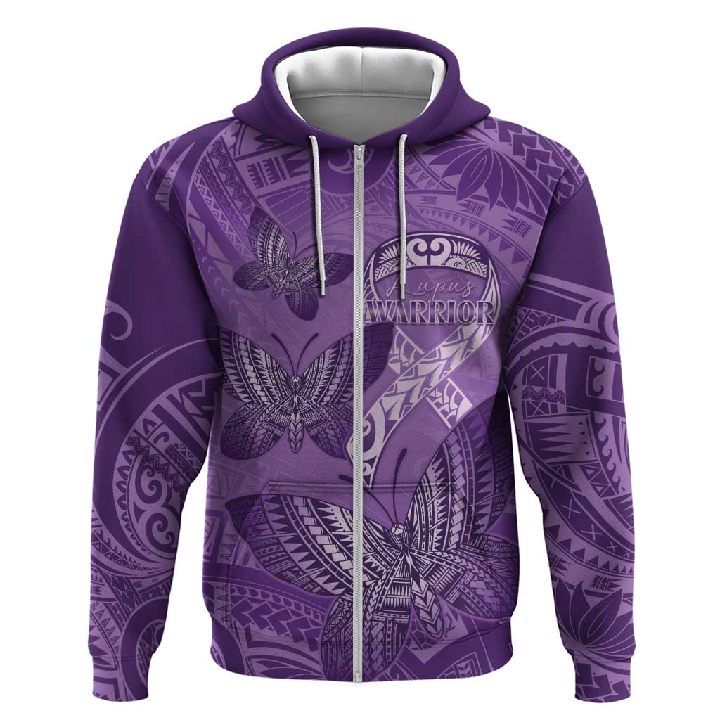 Personalised Polynesia Lupus Awareness Month Hoodie Warrior Purple Ribbon Polynesian Butterflies