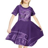 Personalised Polynesia Lupus Awareness Month Kid Short Sleeve Dress Warrior Purple Ribbon Polynesian Butterflies