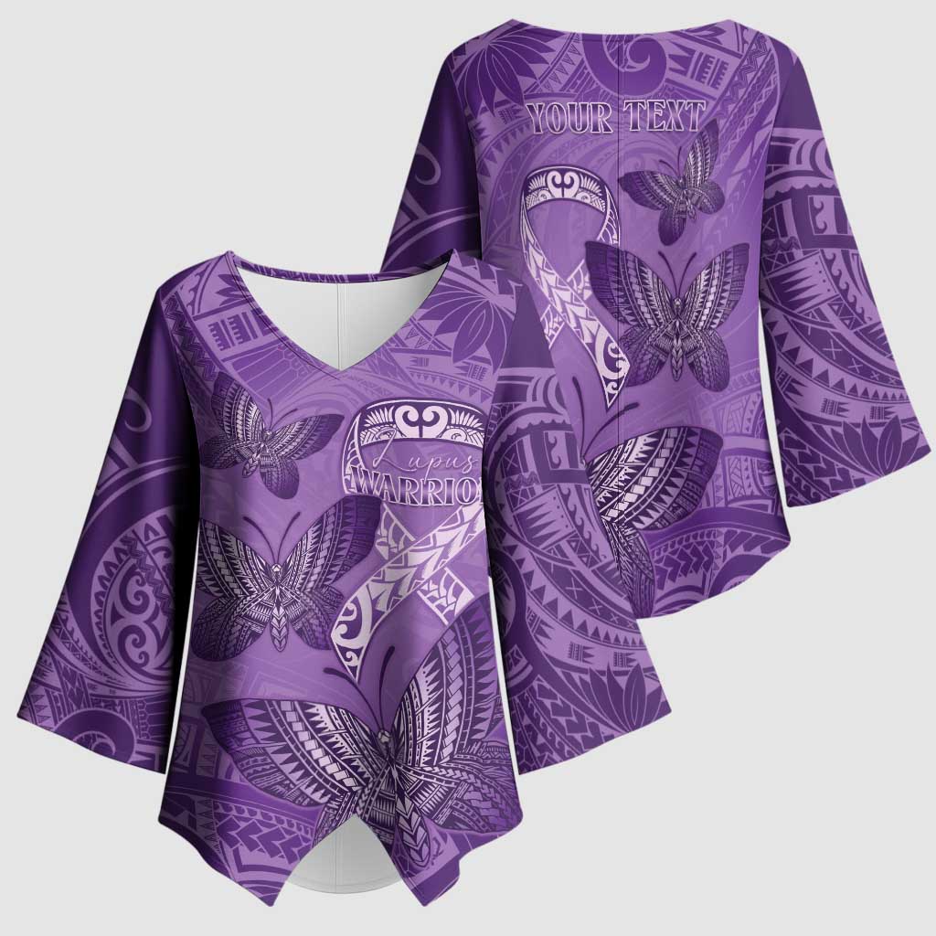 Personalised Polynesia Lupus Awareness Month Kimono Sleeve Blouse Warrior Purple Ribbon Polynesian Butterflies
