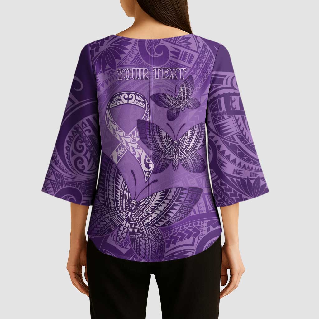 Personalised Polynesia Lupus Awareness Month Kimono Sleeve Blouse Warrior Purple Ribbon Polynesian Butterflies