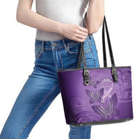 Polynesia Lupus Awareness Month Leather Tote Bag Warrior Purple Ribbon Polynesian Butterflies