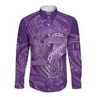 Personalised Polynesia Lupus Awareness Month Long Sleeve Button Shirt Warrior Purple Ribbon Polynesian Butterflies