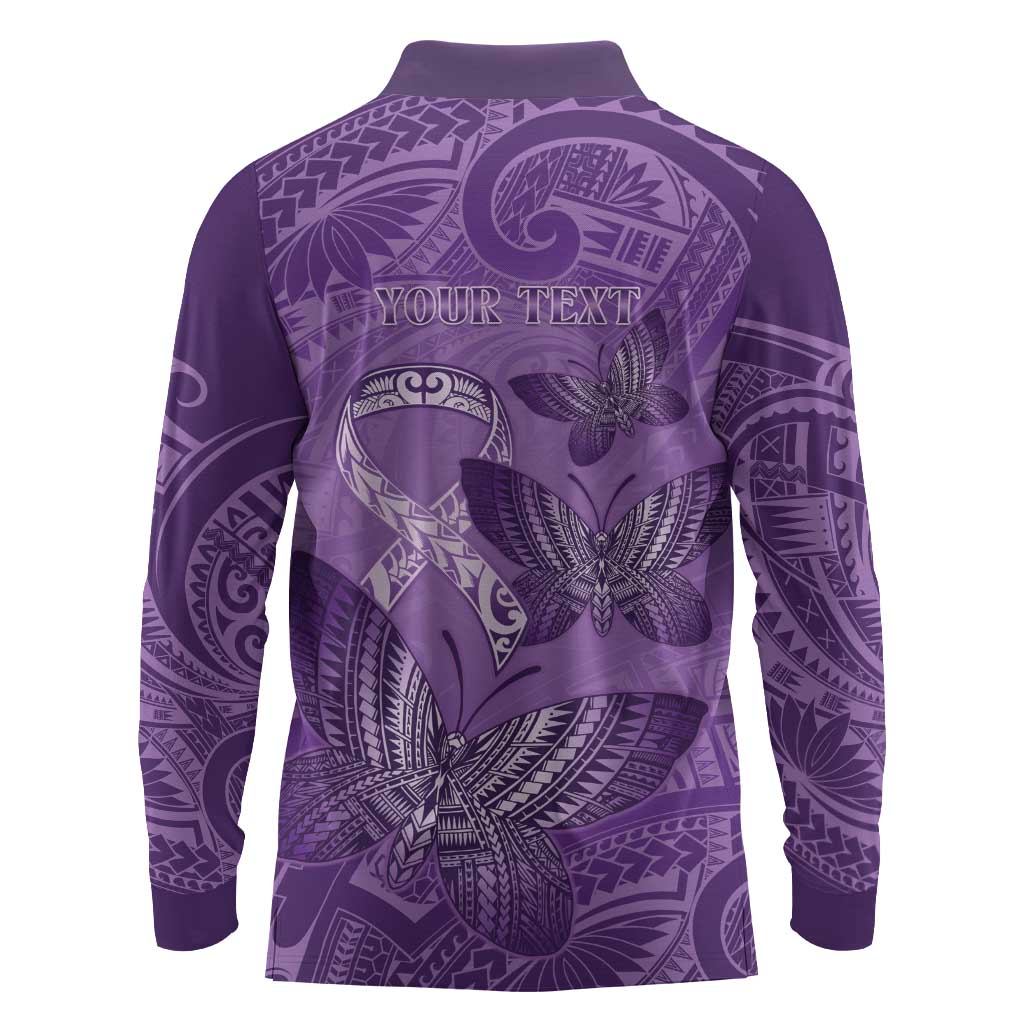 Personalised Polynesia Lupus Awareness Month Long Sleeve Polo Shirt Warrior Purple Ribbon Polynesian Butterflies