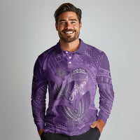 Personalised Polynesia Lupus Awareness Month Long Sleeve Polo Shirt Warrior Purple Ribbon Polynesian Butterflies