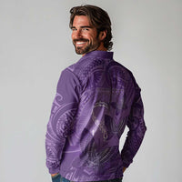 Personalised Polynesia Lupus Awareness Month Long Sleeve Polo Shirt Warrior Purple Ribbon Polynesian Butterflies