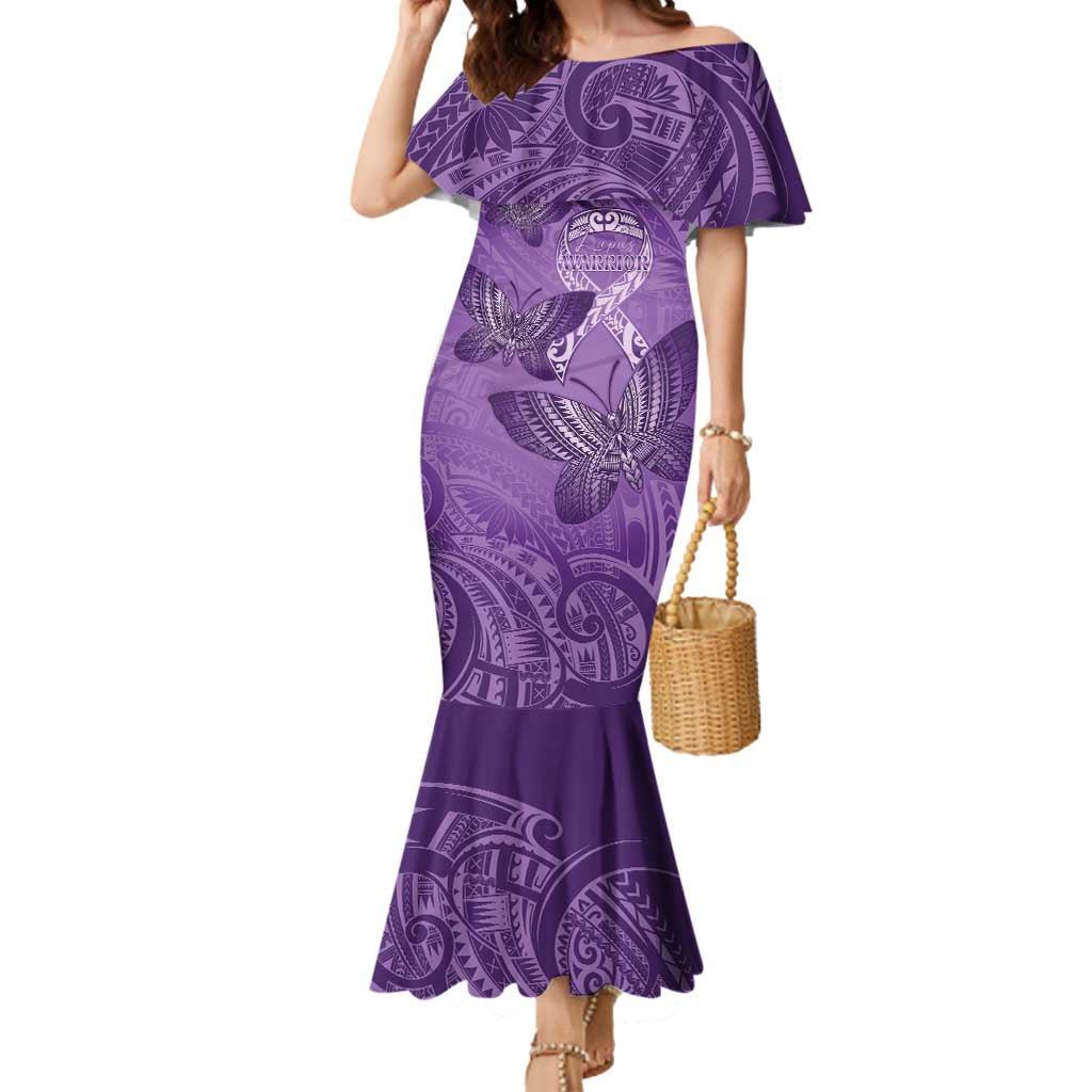 Personalised Polynesia Lupus Awareness Month Mermaid Dress Warrior Purple Ribbon Polynesian Butterflies
