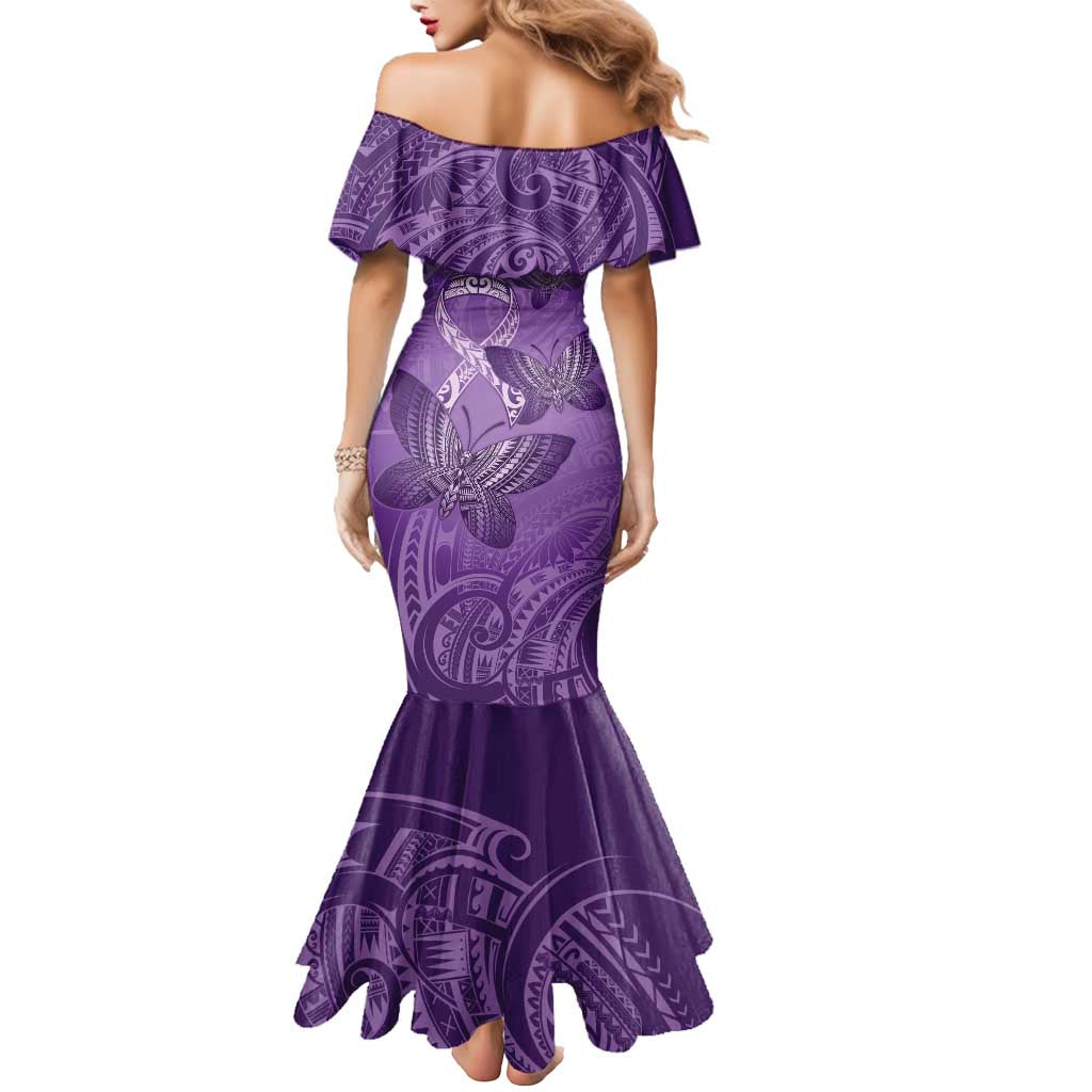 Personalised Polynesia Lupus Awareness Month Mermaid Dress Warrior Purple Ribbon Polynesian Butterflies