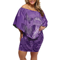 Personalised Polynesia Lupus Awareness Month Off Shoulder Short Dress Warrior Purple Ribbon Polynesian Butterflies
