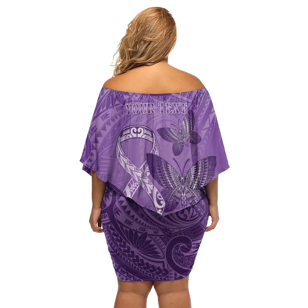 Personalised Polynesia Lupus Awareness Month Off Shoulder Short Dress Warrior Purple Ribbon Polynesian Butterflies