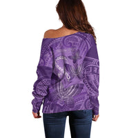 Personalised Polynesia Lupus Awareness Month Off Shoulder Sweater Warrior Purple Ribbon Polynesian Butterflies