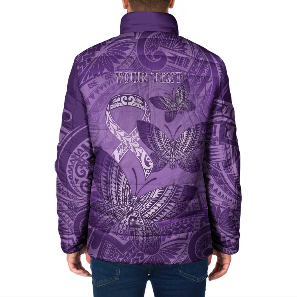 Personalised Polynesia Lupus Awareness Month Padded Jacket Warrior Purple Ribbon Polynesian Butterflies
