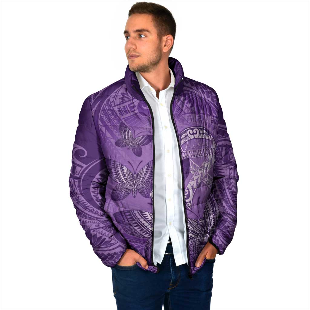 Personalised Polynesia Lupus Awareness Month Padded Jacket Warrior Purple Ribbon Polynesian Butterflies