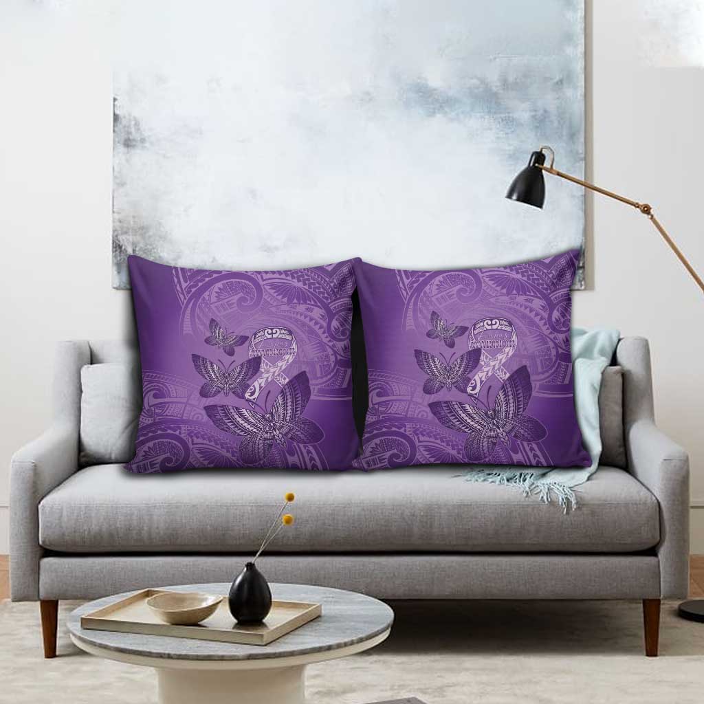 Polynesia Lupus Awareness Month Pillow Cover Warrior Purple Ribbon Polynesian Butterflies