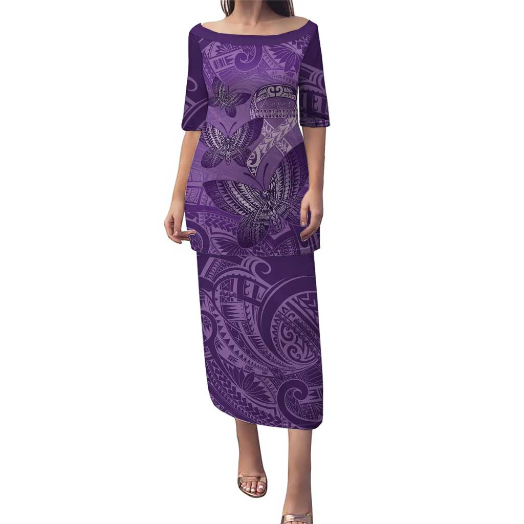 Personalised Polynesia Lupus Awareness Month Puletasi Warrior Purple Ribbon Polynesian Butterflies