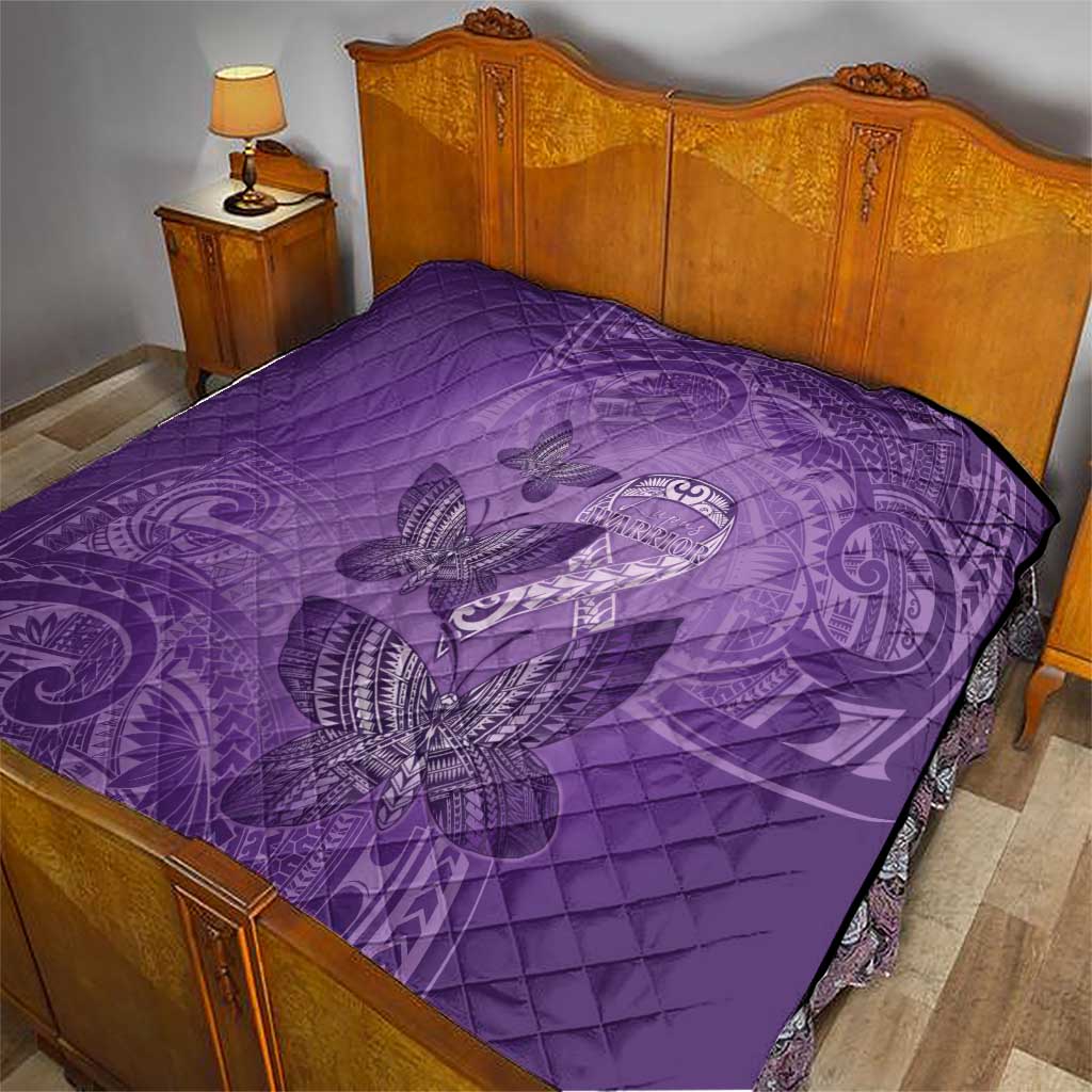 Polynesia Lupus Awareness Month Quilt Warrior Purple Ribbon Polynesian Butterflies