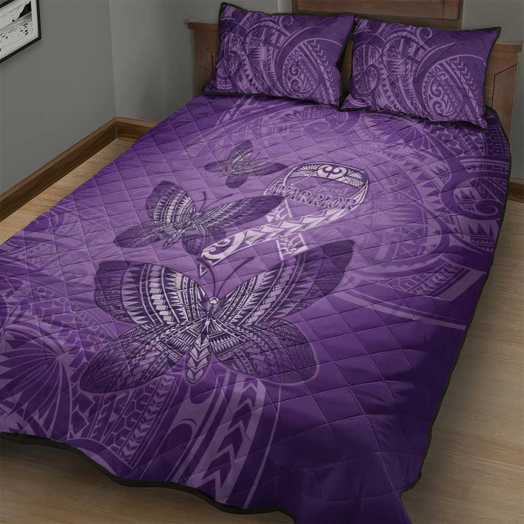 Polynesia Lupus Awareness Month Quilt Bed Set Warrior Purple Ribbon Polynesian Butterflies