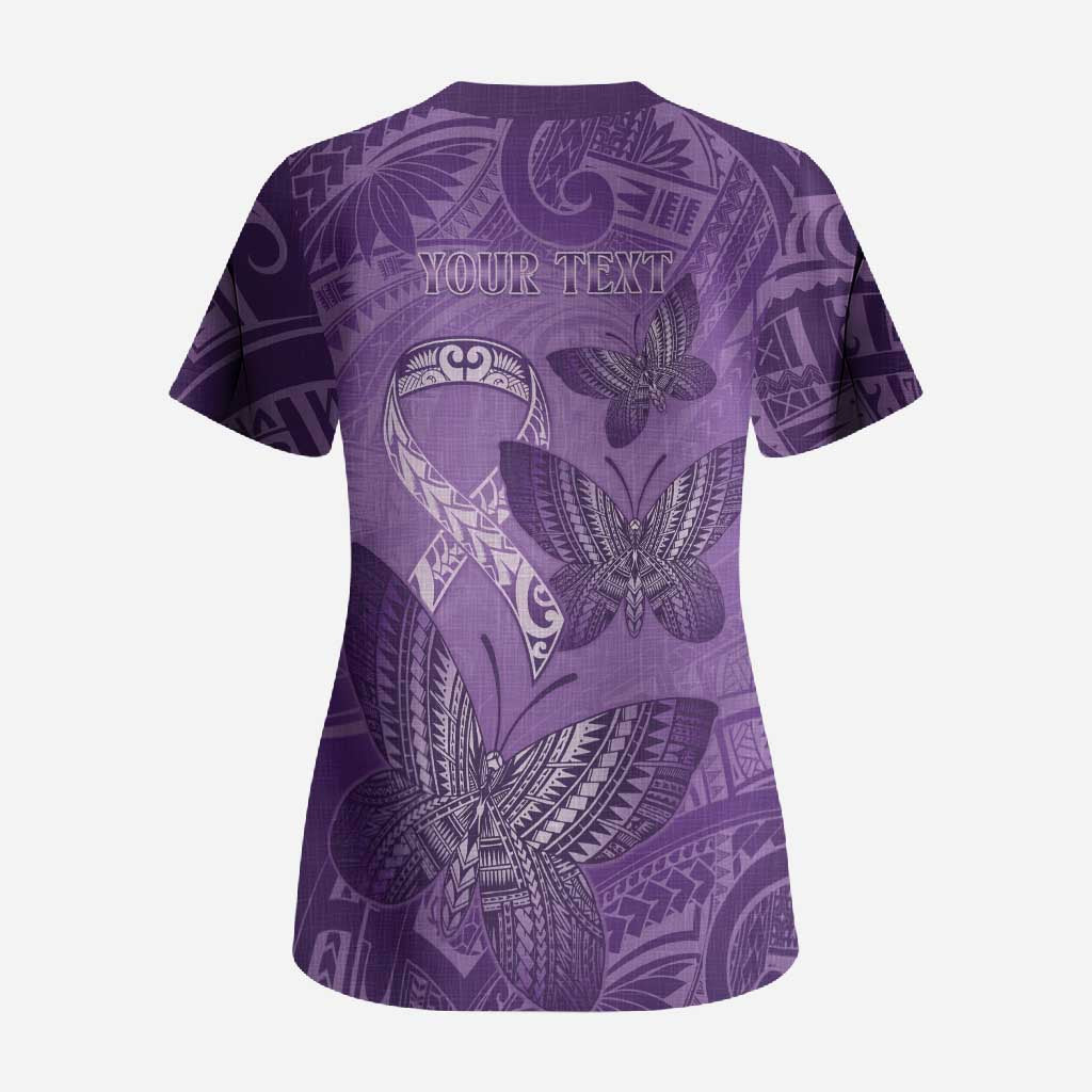 Personalised Polynesia Lupus Awareness Month Scrub Top Warrior Purple Ribbon Polynesian Butterflies