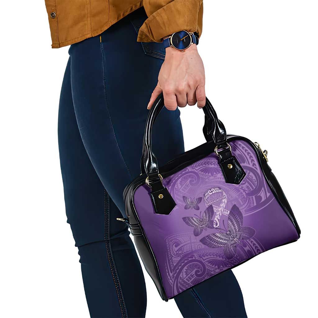 Polynesia Lupus Awareness Month Shoulder Handbag Warrior Purple Ribbon Polynesian Butterflies