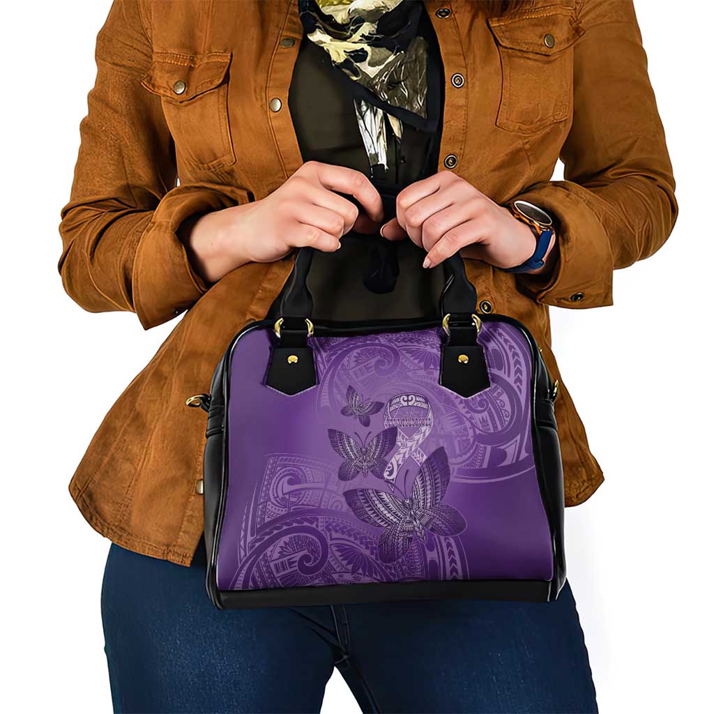 Polynesia Lupus Awareness Month Shoulder Handbag Warrior Purple Ribbon Polynesian Butterflies