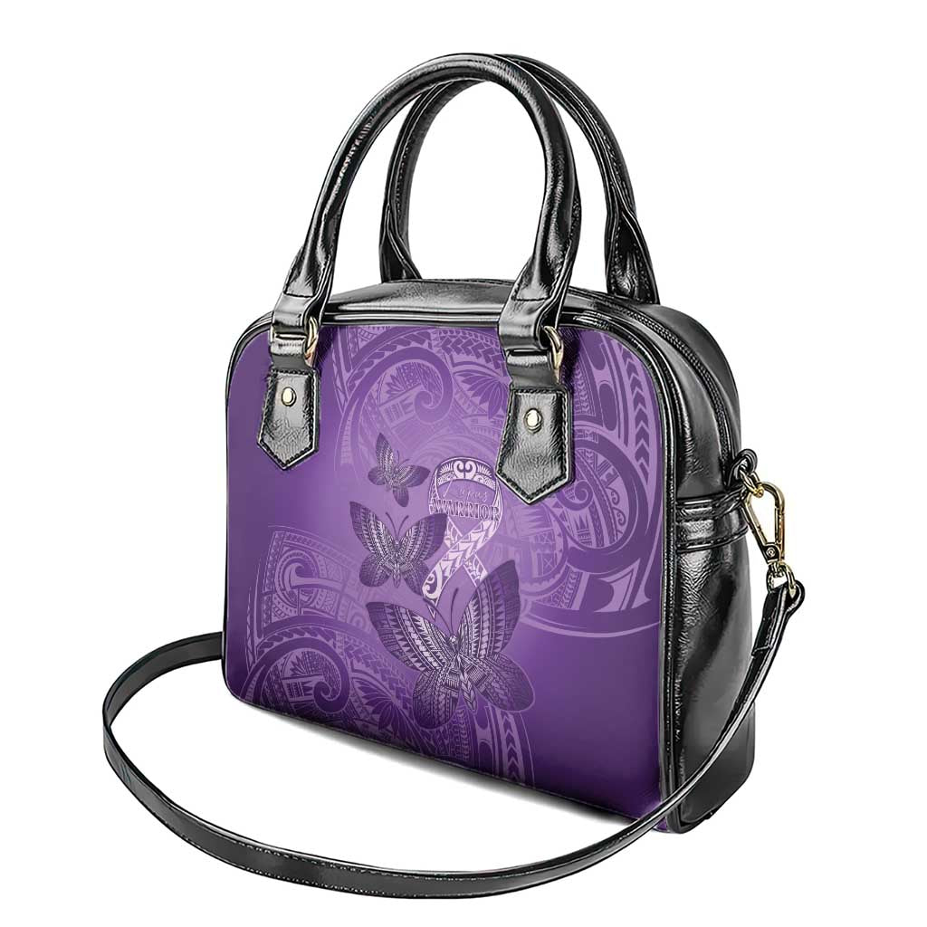 Polynesia Lupus Awareness Month Shoulder Handbag Warrior Purple Ribbon Polynesian Butterflies