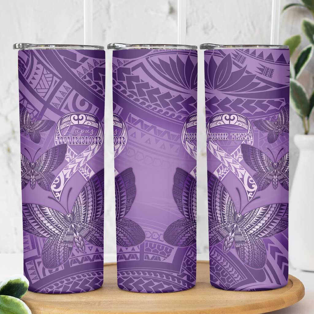 Personalised Polynesia Lupus Awareness Month Skinny Tumbler Warrior Purple Ribbon Polynesian Butterflies