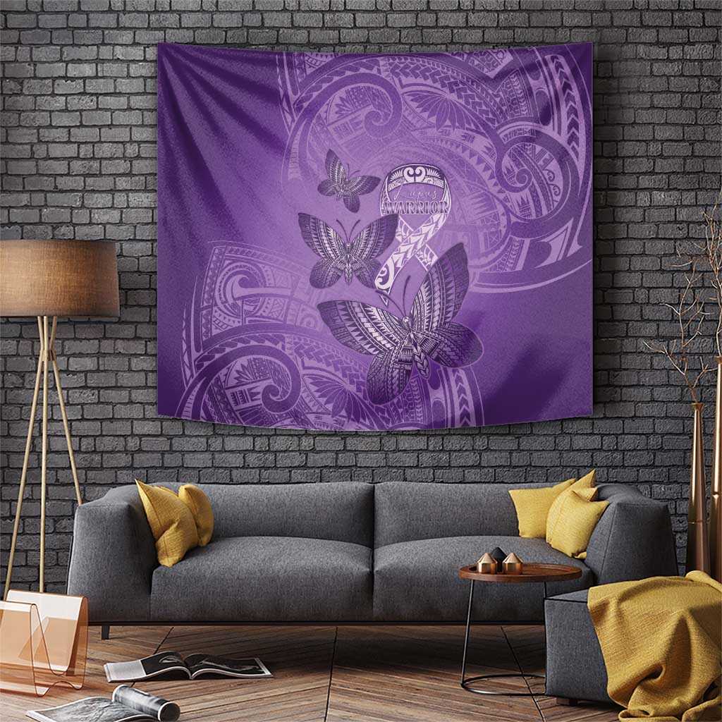 Polynesia Lupus Awareness Month Tapestry Warrior Purple Ribbon Polynesian Butterflies